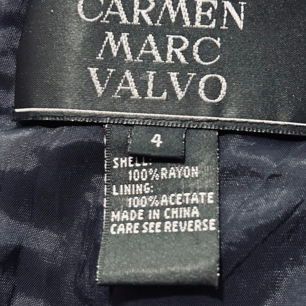 Carmen Marc Valvo Black Beaded Lace Evening Top Short Sleeve Scoop Neck Size 4 - Picture 8 of 10